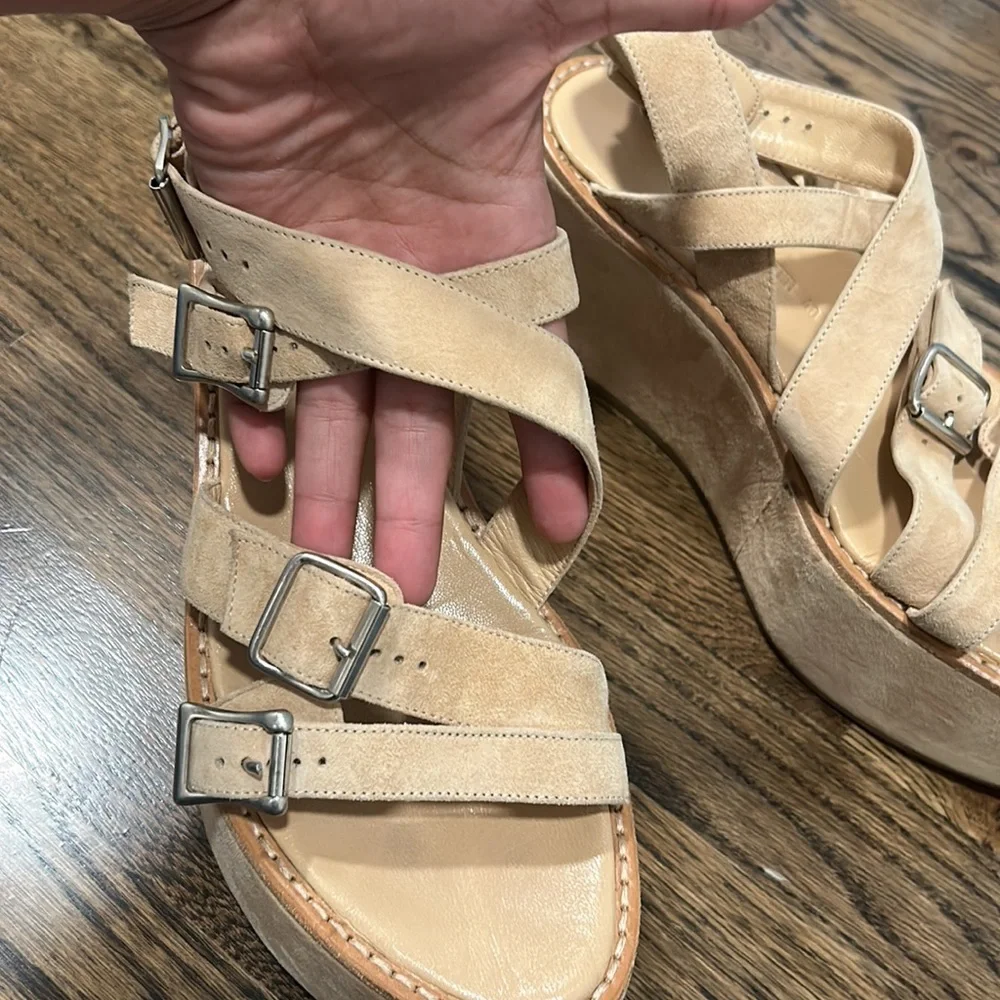Ann Demeulemeester Cream Suede Platform Sandals EU 40 70s Boho Luxe Avant Garde